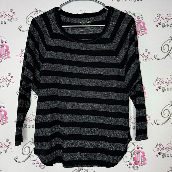 American eagle sparkly top striped grey and black glitter scoop neck lightweight - Picture 1 of 6